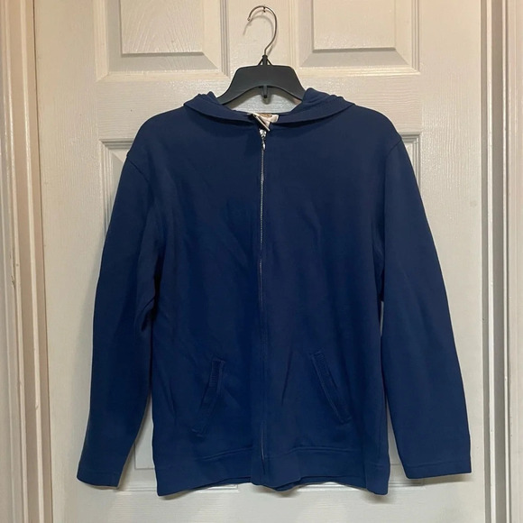 Talbots 100% Cotton Cobalt Blue Zip Up Hooded Sweater Coastal Size Medium - Picture 1 of 8